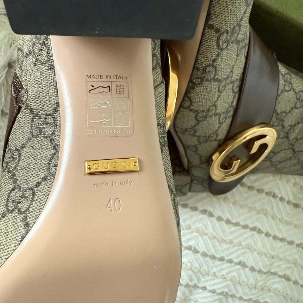 Gucci blondie Brown& Cream GG coated canvas 2” block heel ankle boot SZ 40 NWB - Picture 7 of 10